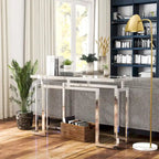 Mesa auxiliar de sofá contemporánea de cristal de 52" cromada/dorada