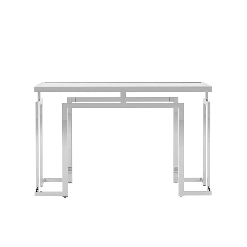Mesa auxiliar de sofá contemporánea de cristal de 52" cromada/dorada