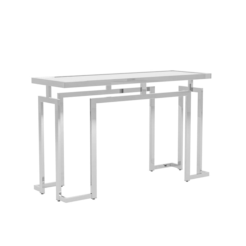 Mesa auxiliar de sofá contemporánea de cristal de 52" cromada/dorada