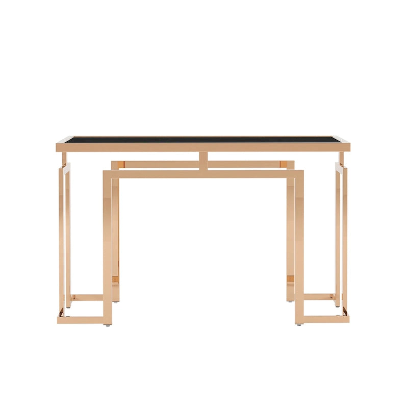 Mesa auxiliar de sofá contemporánea de cristal de 52" cromada/dorada