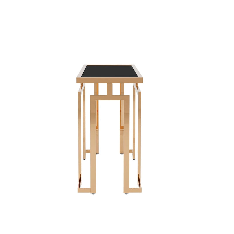 Mesa auxiliar de sofá contemporánea de cristal de 52" cromada/dorada