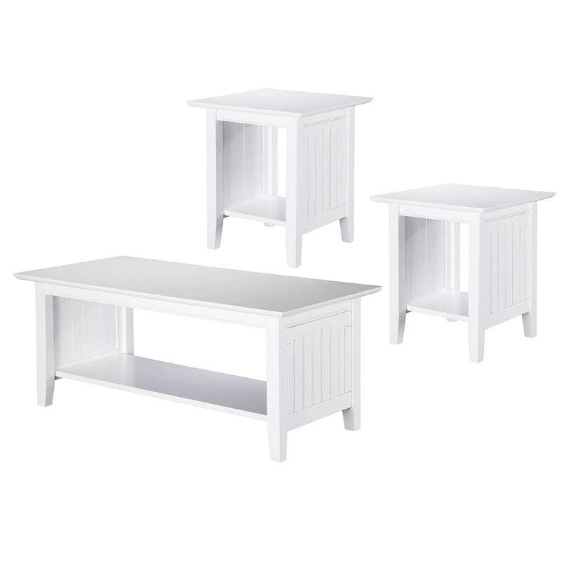 Juego de 3 mesas de sala de estar estilo misión – Madera flotante / Blanco / Ámbar / Nogal / Gris – Asientos hasta 4 personas