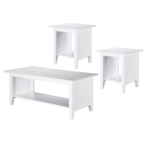 Juego de 3 mesas de sala de estar estilo misión – Madera flotante / Blanco / Ámbar / Nogal / Gris – Asientos hasta 4 personas