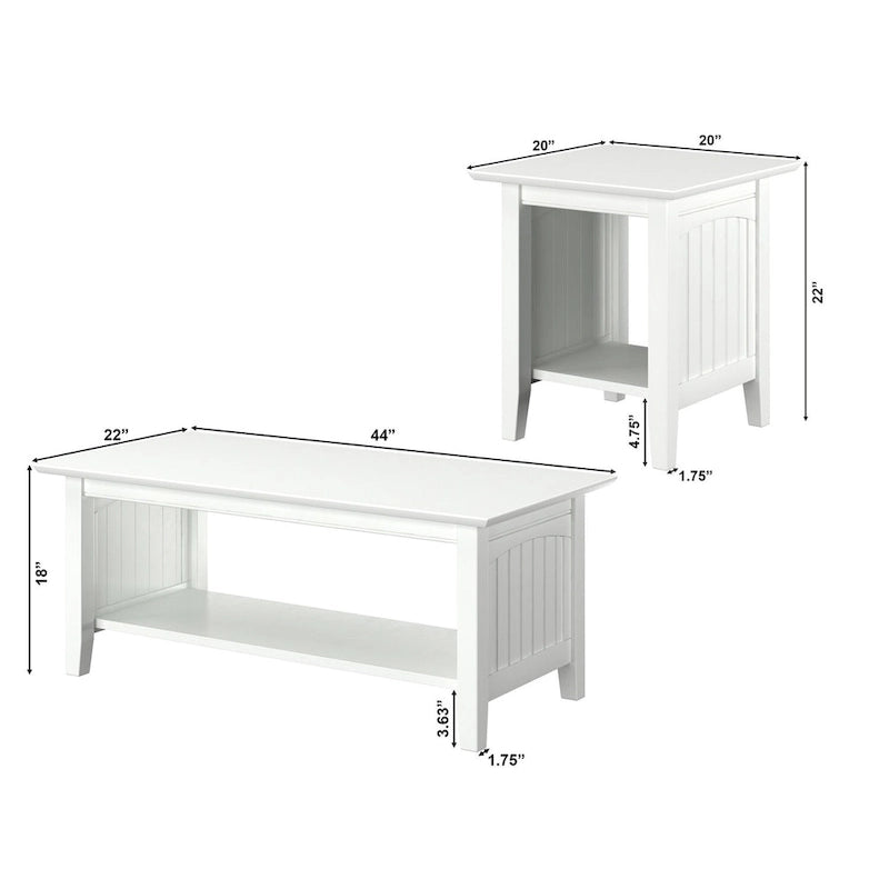 Juego de 3 mesas de sala de estar estilo misión – Madera flotante / Blanco / Ámbar / Nogal / Gris – Asientos hasta 4 personas
