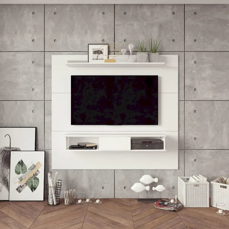 Soporte de TV de pared para 2 personas en blanco / arena / marrón oscuro / marrón claro, apto para televisores de hasta 70"