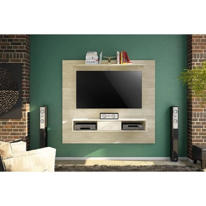 Soporte de TV de pared para 2 personas en blanco / arena / marrón oscuro / marrón claro, apto para televisores de hasta 70"