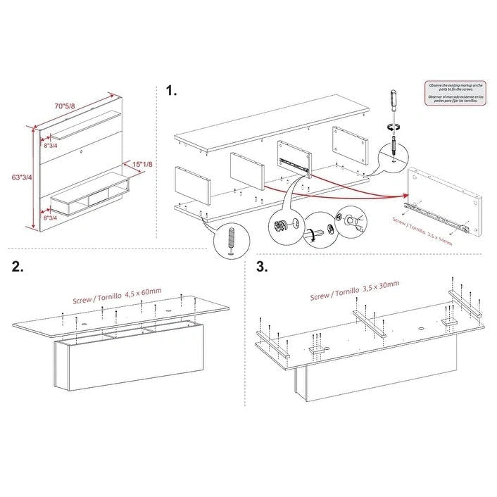 Soporte de TV de pared para 2 personas en blanco / arena / marrón oscuro / marrón claro, apto para televisores de hasta 70"
