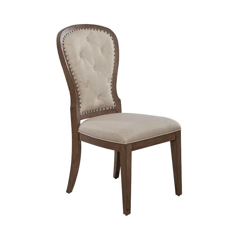Silla auxiliar tapizada con respaldo capitoné en negro/gris topo, juego de 2