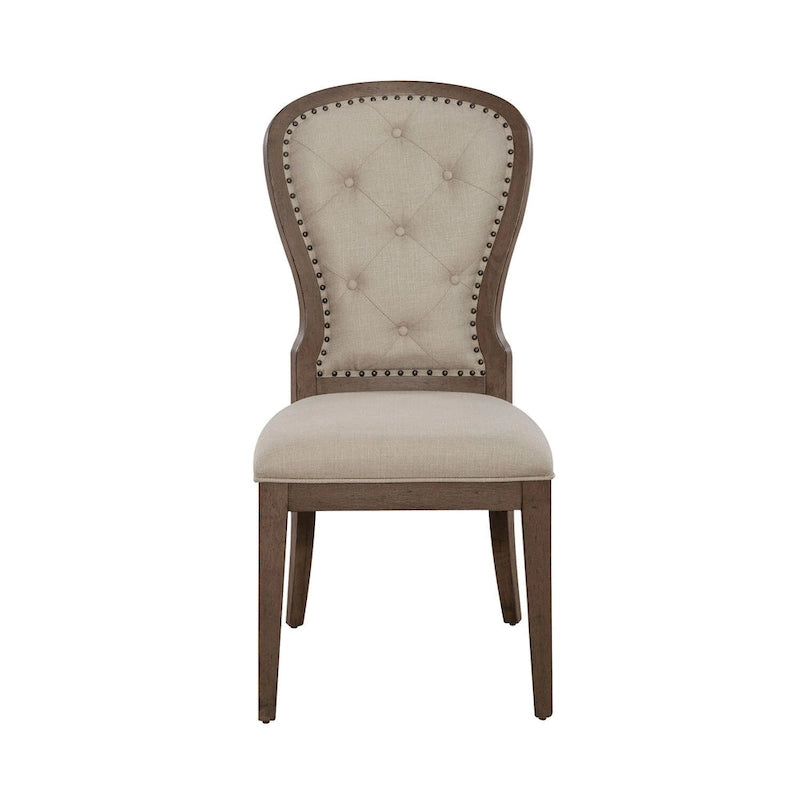 Silla auxiliar tapizada con respaldo capitoné en negro/gris topo, juego de 2