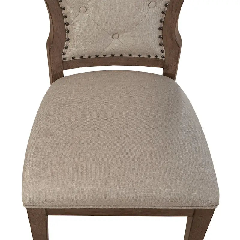 Silla auxiliar tapizada con respaldo capitoné en negro/gris topo, juego de 2