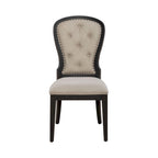 Silla auxiliar tapizada con respaldo capitoné en negro/gris topo, juego de 2
