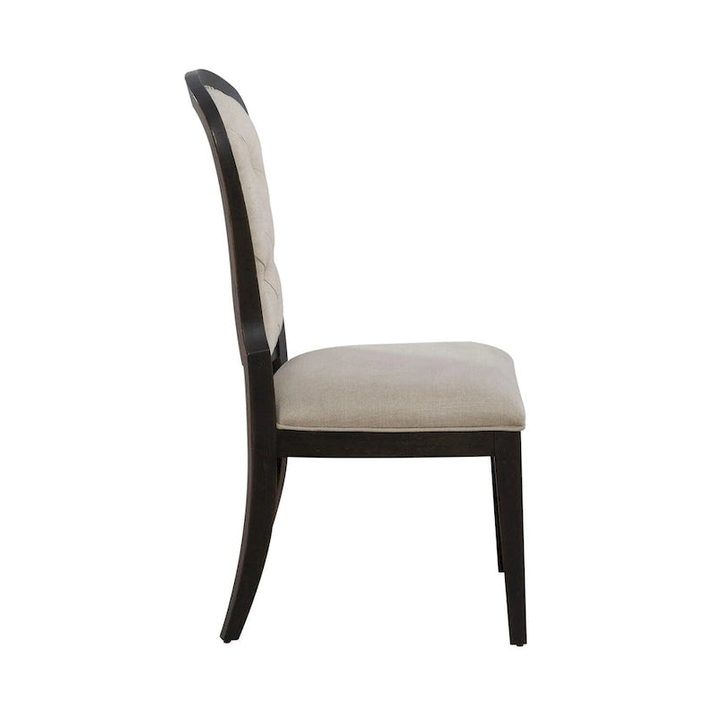 Silla auxiliar tapizada con respaldo capitoné en negro/gris topo, juego de 2