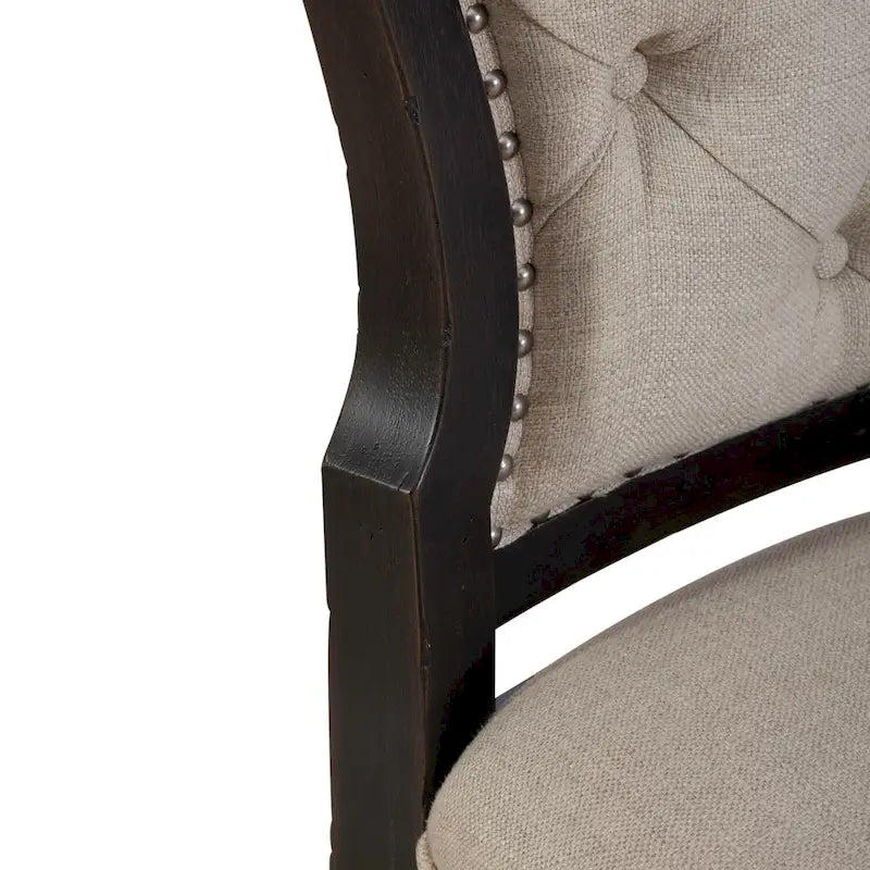 Silla auxiliar tapizada con respaldo capitoné en negro/gris topo, juego de 2