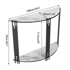 Mesa Consola de Media Luna de Mármol Negro, 2 Niveles, Estructura de Hierro