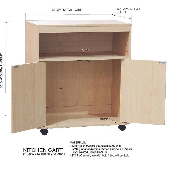 Carro de cocina de 2 puertas de haya, uso individual