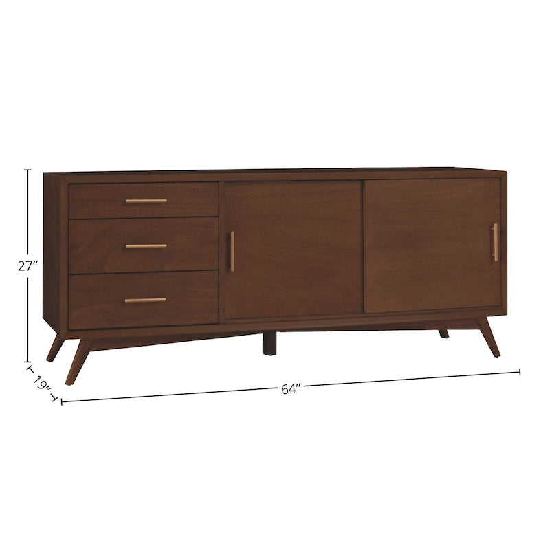 Consola de TV grande de nogal, estilo moderno de mediados de siglo, con tapa de madera