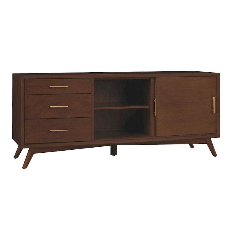Consola de TV grande de nogal, estilo moderno de mediados de siglo, con tapa de madera