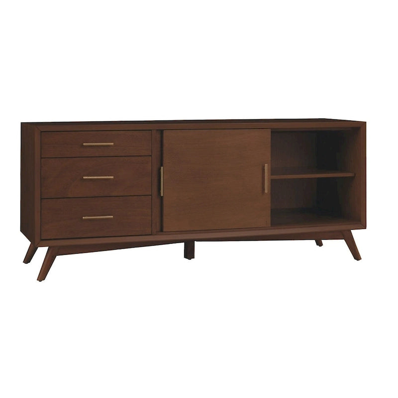 Consola de TV grande de nogal, estilo moderno de mediados de siglo, con tapa de madera