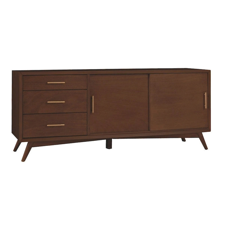 Consola de TV grande de nogal, estilo moderno de mediados de siglo, con tapa de madera