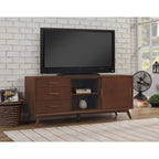 Consola de TV grande de nogal, estilo moderno de mediados de siglo, con tapa de madera