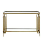 Mesa auxiliar de sofá geométrica color champán con tapa de cristal y estante de espejo, 1 pieza