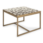 Mesa de centro con mosaico de azulejos cuadrados blancos y negros, base de metal abierta, para interior/exterior