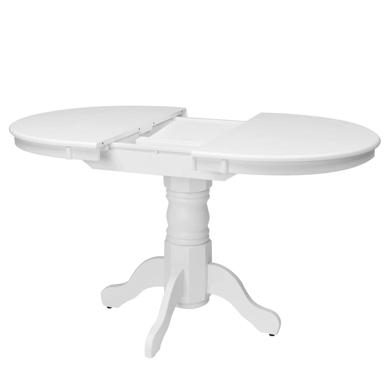 Mesa de comedor ovalada extensible de pedestal blanca, para 4 a 6 comensales