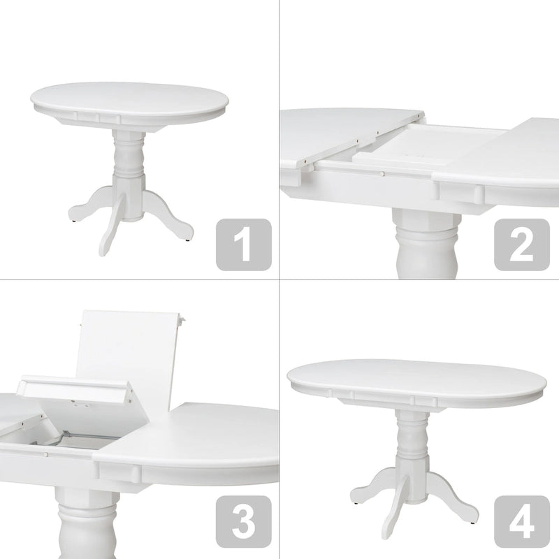 Mesa de comedor ovalada extensible de pedestal blanca, para 4 a 6 comensales