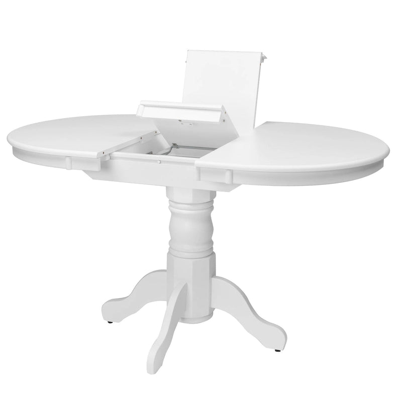 Mesa de comedor ovalada extensible de pedestal blanca, para 4 a 6 comensales