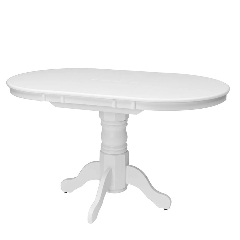 Mesa de comedor ovalada extensible de pedestal blanca, para 4 a 6 comensales
