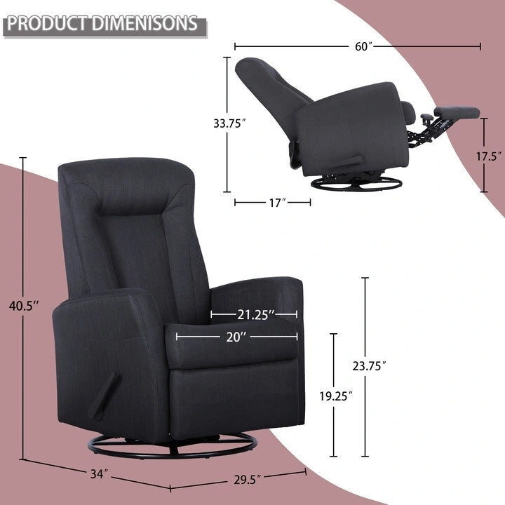 Sillón reclinable giratorio planeador de poliéster gris, 1 plaza