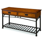 Mesa Consola para Sofá con Cubierta de Madera de Roble y Base de Metal