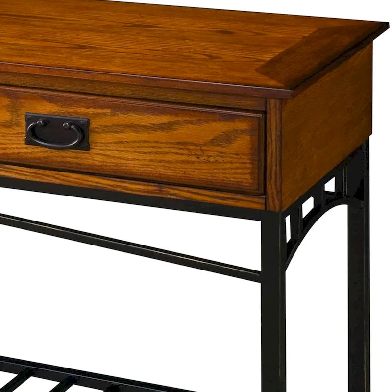 Mesa Consola para Sofá con Cubierta de Madera de Roble y Base de Metal