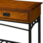 Mesa Consola para Sofá con Cubierta de Madera de Roble y Base de Metal