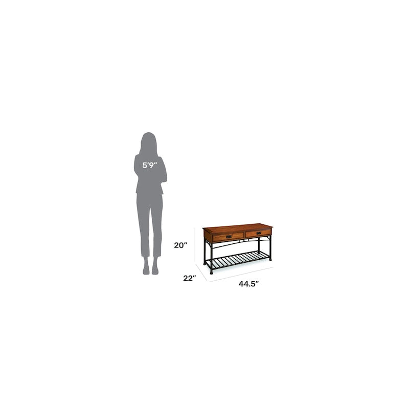 Mesa Consola para Sofá con Cubierta de Madera de Roble y Base de Metal