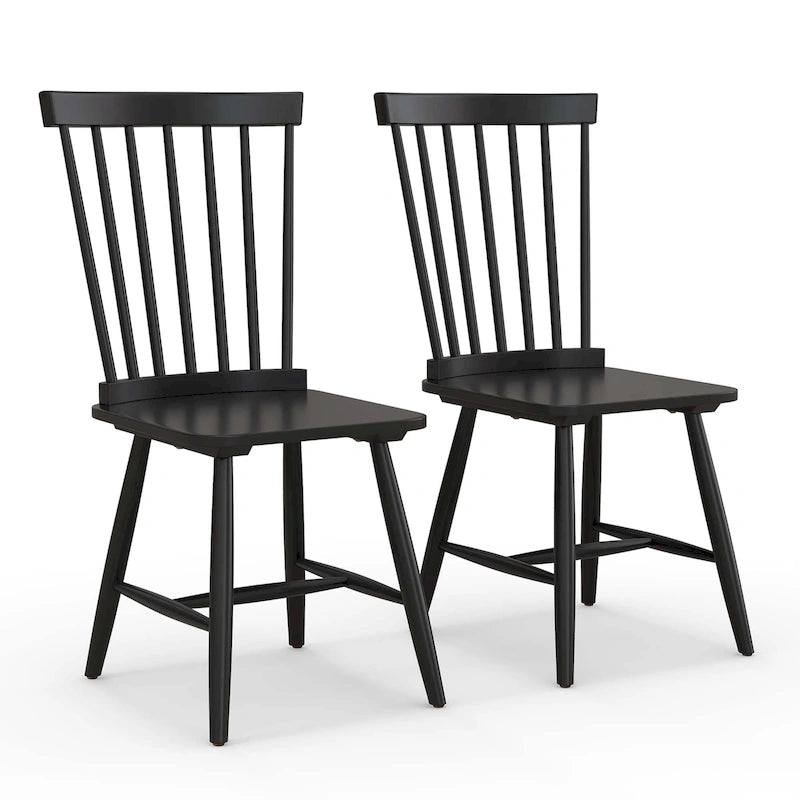 Sillas de comedor sin brazos, de madera de huso, color natural/negro, juego de 2
