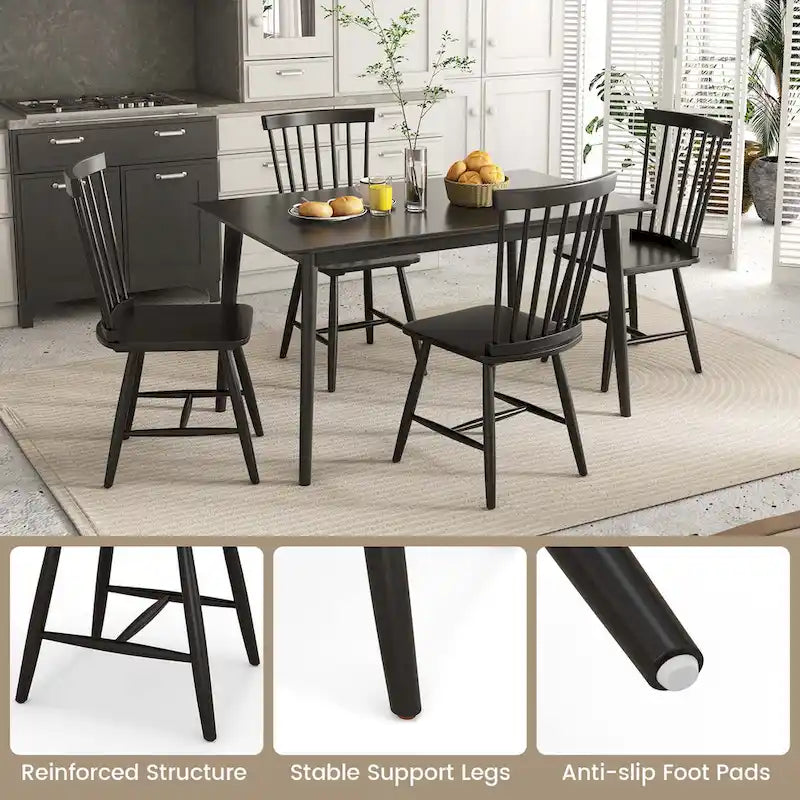 Sillas de comedor sin brazos, de madera de huso, color natural/negro, juego de 2