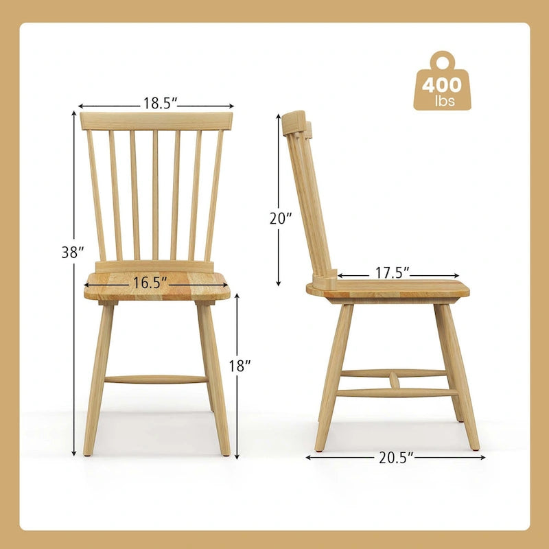 Sillas de comedor sin brazos, de madera de huso, color natural/negro, juego de 2