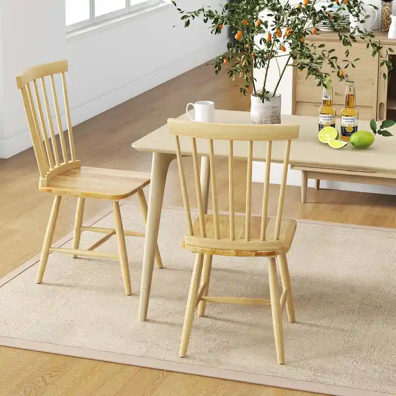 Sillas de comedor sin brazos, de madera de huso, color natural/negro, juego de 2
