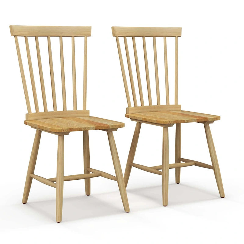 Sillas de comedor sin brazos, de madera de huso, color natural/negro, juego de 2