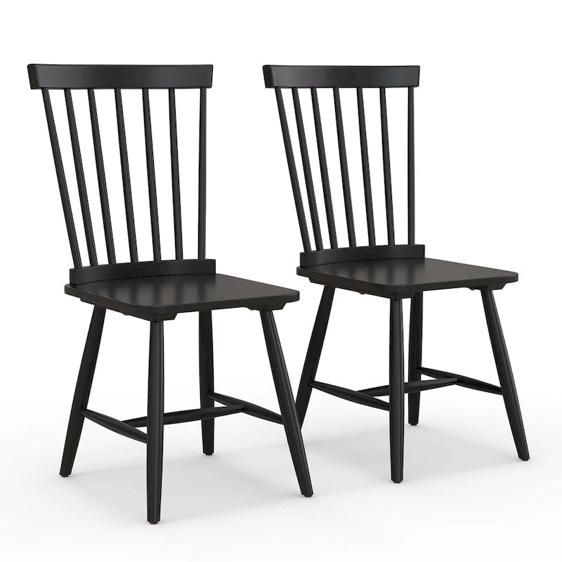 Sillas de comedor sin brazos, de madera de huso, color natural/negro, juego de 2