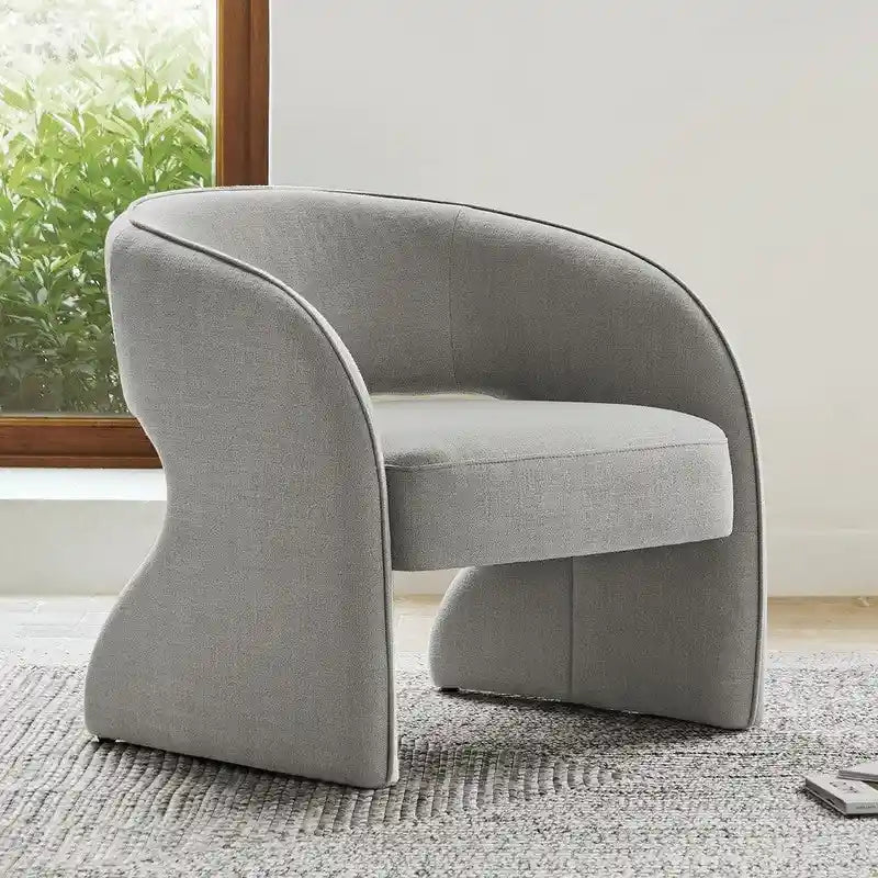 Sillón decorativo moderno con respaldo abierto, asiento individual, gris/lino