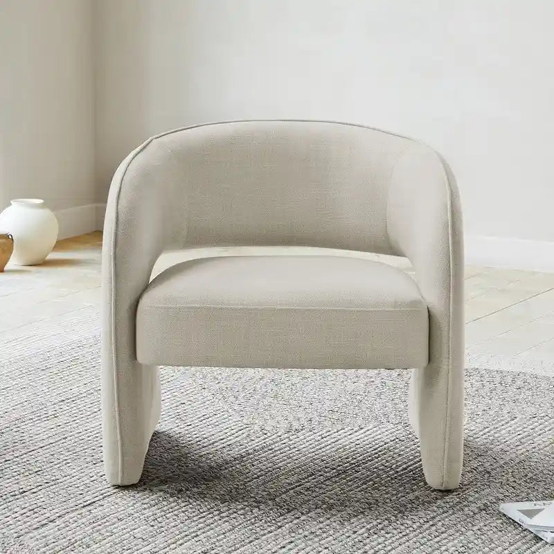 Sillón decorativo moderno con respaldo abierto, asiento individual, gris/lino