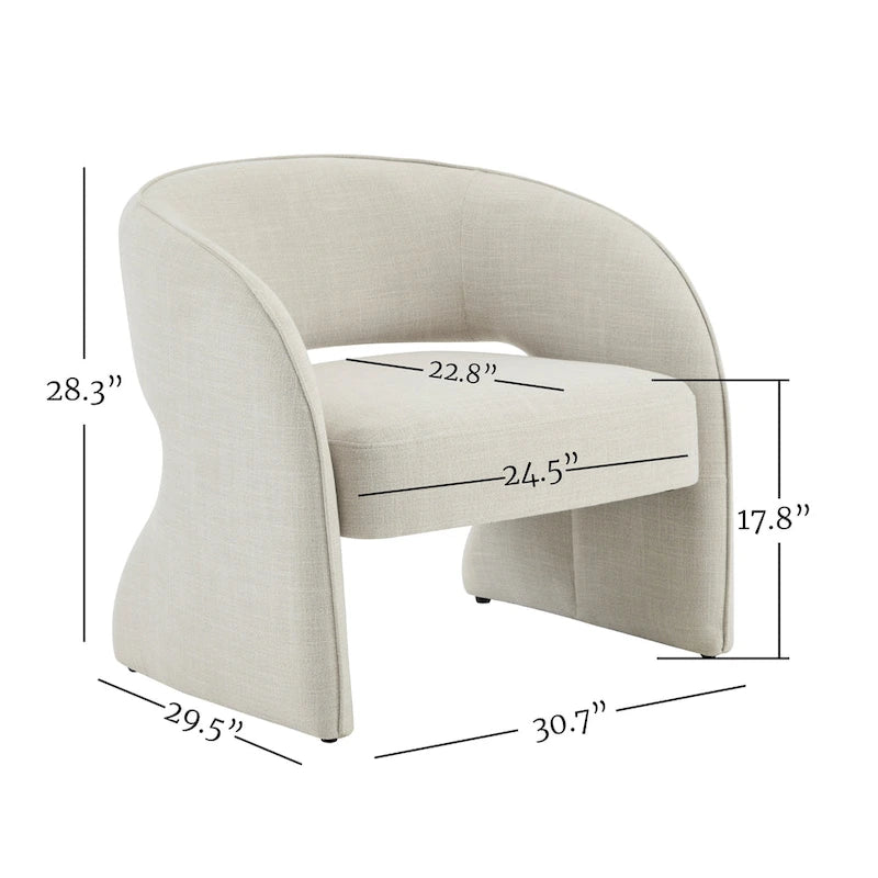Sillón decorativo moderno con respaldo abierto, asiento individual, gris/lino
