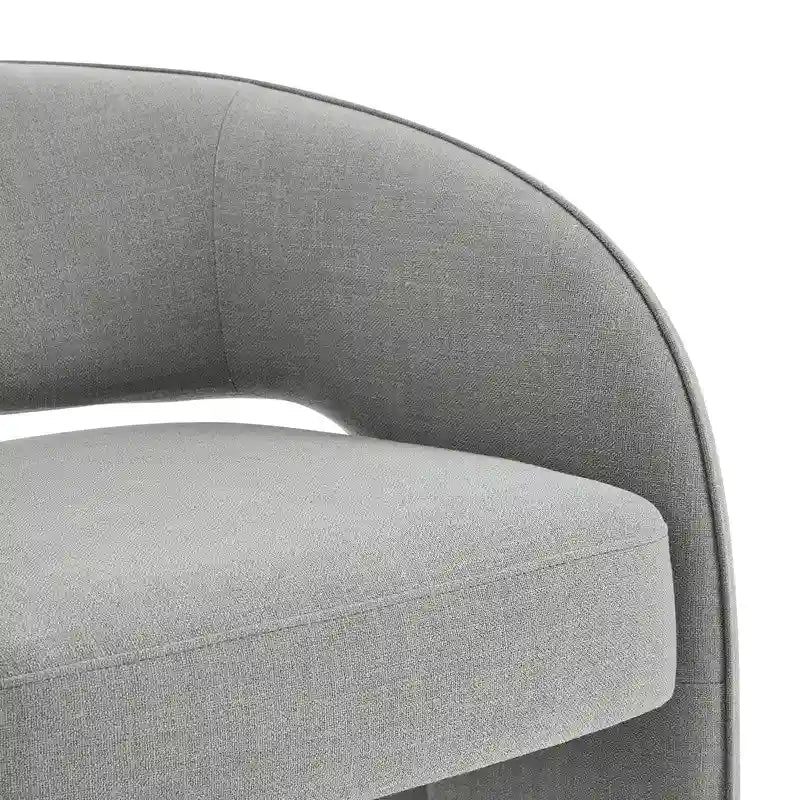 Sillón decorativo moderno con respaldo abierto, asiento individual, gris/lino
