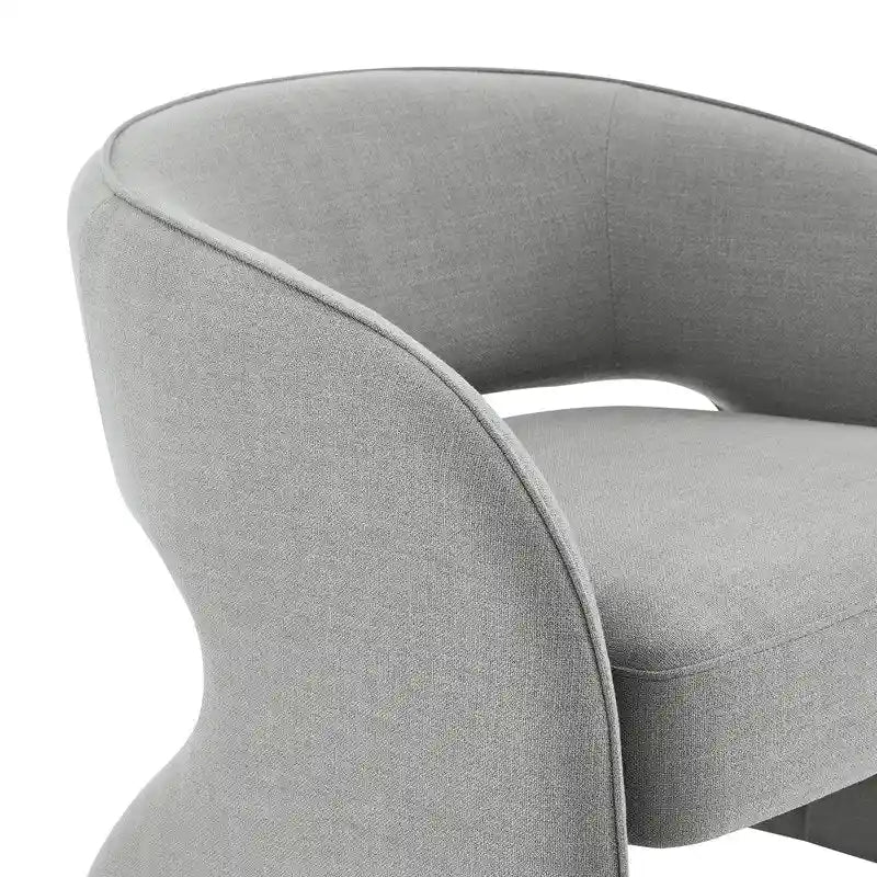 Sillón decorativo moderno con respaldo abierto, asiento individual, gris/lino