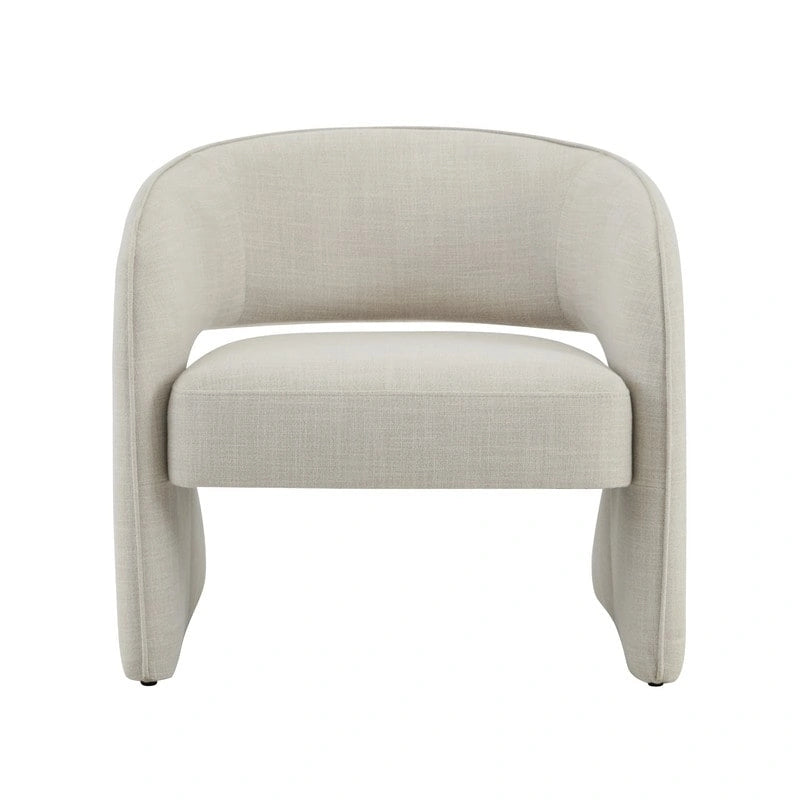 Sillón decorativo moderno con respaldo abierto, asiento individual, gris/lino