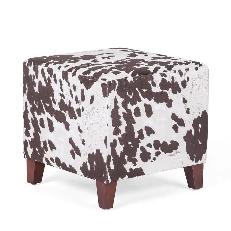 Puf cúbico con estampado de vaca, negro y marrón, reposapiés individual