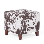 Puf cúbico con estampado de vaca, negro y marrón, reposapiés individual