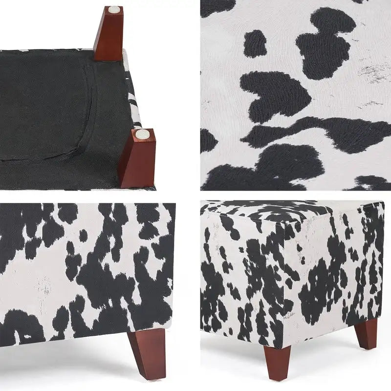 Puf cúbico con estampado de vaca, negro y marrón, reposapiés individual